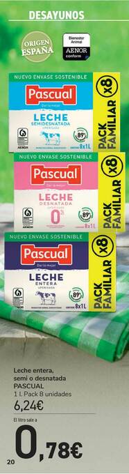 Carrefour Leche Entera Semi O Desnatada Pascual oferta