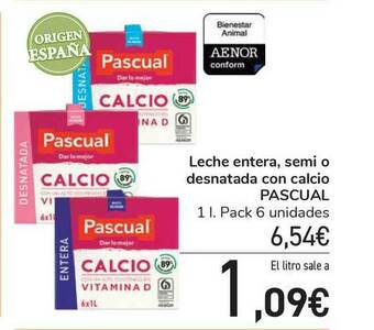 Carrefour Leche Entera Semi O Desnatada Con Calcio Pascual oferta