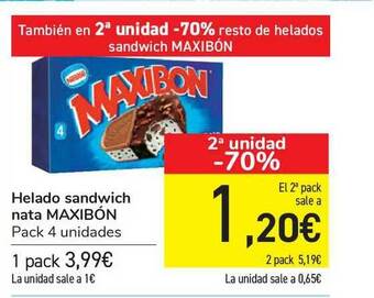 Carrefour Maxibón Helado Sandwich Nata oferta