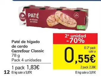 Carrefour Paté De Hígado De Cerdo Carrefour Classic 78g oferta