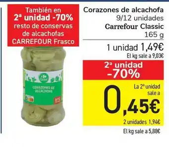 Carrefour Corazones De Alcachofa Carrefour Classic 165g oferta