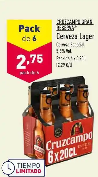 ALDI Cruzcampo Gran Reserva Cerveza Lager 6x0,20l oferta