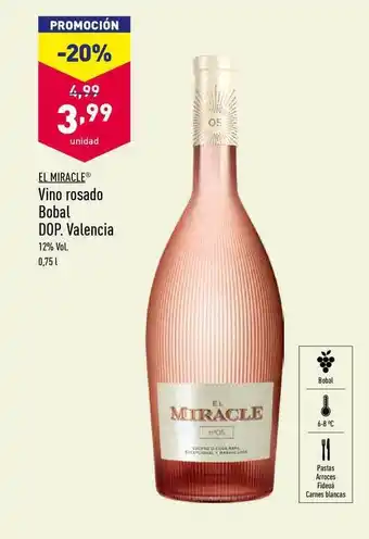 ALDI El Miracle Vino Rosado Bobal Dop. Valencia 0,75l oferta