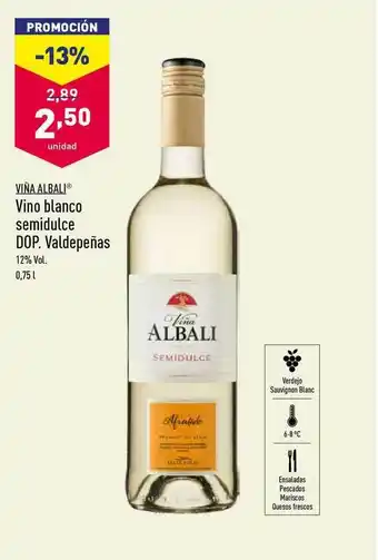 ALDI Vina Albali Vino Blanco Semidulce Dop. Valdepeñas 0,75l oferta