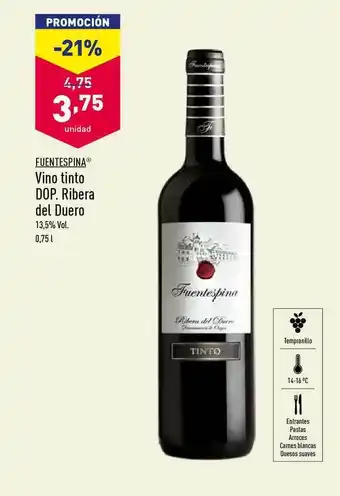 ALDI Fuentespina Vino Tinto Dop. Ribera Del Duero 0,75l oferta