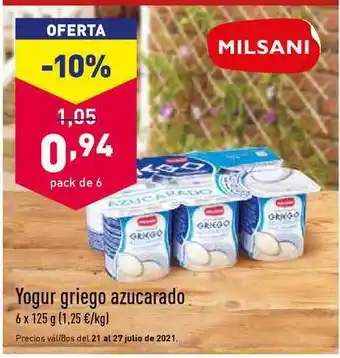 ALDI Yogur Griego Azucarado 6 x 125g oferta
