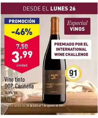 ALDI Vino Tinto Dop. Cariñena 0,75l oferta
