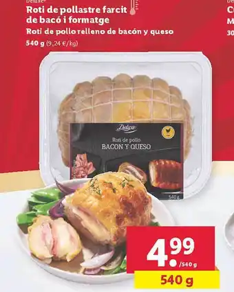 Lidl Deluxe roti de pollo relleno de bacón y queso oferta