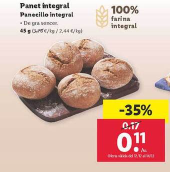 Lidl Panecillo integral oferta