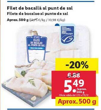 Lidl Filete de bacalao al punto de sal oferta