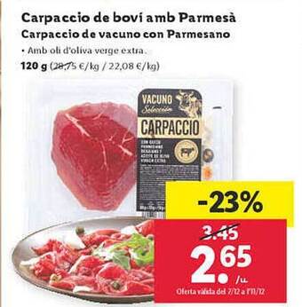 Lidl Carpaccio de vacuno con parmesano oferta