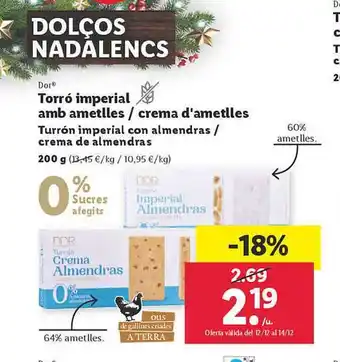 Lidl Dor turrón imperial con almendras crema de almendras oferta