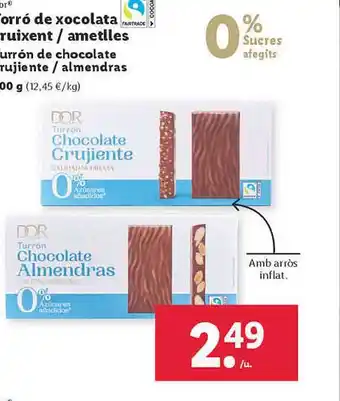 Lidl Dor turrón de chocolate crujiente almendras oferta