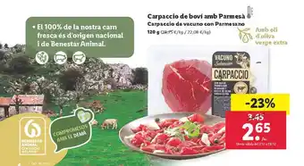 Lidl Carpaccio de vacuno con parmesano oferta