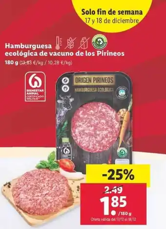 Lidl Hamburguesa ecológica de vacuno de los pirineos oferta