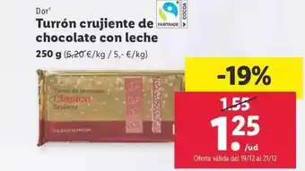 Lidl Dor turrón crujiente de chocolate con leche oferta