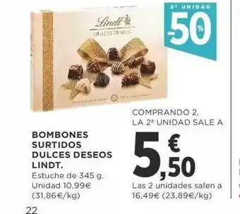 Supercor 2a unidad -50% bombones surtidos dulces deseos lindt oferta
