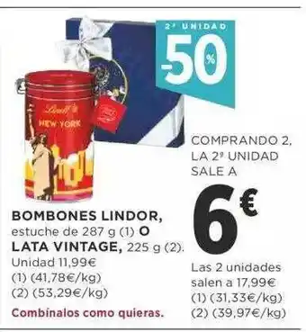 2a unidad -50% bombones lindor o lata vintage