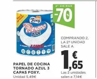 Supercor 2a unidad -70% papel de cocina tornado azul 3 capas foxy oferta