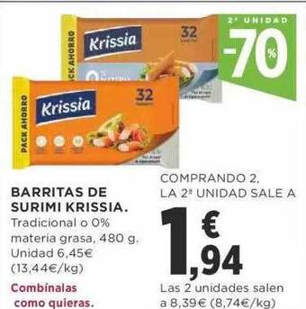 Supercor 2a unidad -70% barritas de surimi krissia oferta