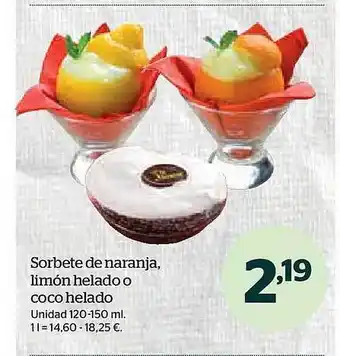 La Sirena Sorbete de naranja limón helado o coco helado oferta