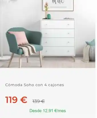 Mobiprix Cómoda soho con 4 cajones 119€ 139€ desde 12,91 €/mes oferta