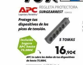 Ecomputer Incluido seguro apc hasta 75.000€ apc legendary reliability protege tus dispositivos de los picos de tensión. regleta oferta