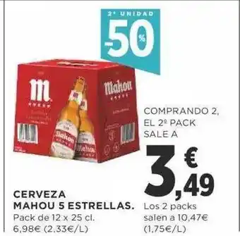 Supercor Exprés 2a unidad -50% ßcerveza mahou 5 estrellas pack de 12 oferta