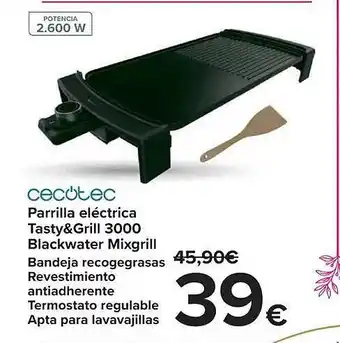 Carrefour Cecotec parilla eléctrica tasty&grill 3000 blackwater mixgrill oferta