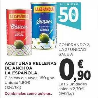 Supercor 2a unidad -50% aceitunas rellenas de anchoa la española oferta