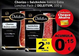 Masymas Chorizo o salchichón ibérico extra lonchas pack-2 deleitum oferta