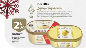 Alcampo Sorbete d elimón o mandarina o helado de vainilla o chocolate carte d'or oferta
