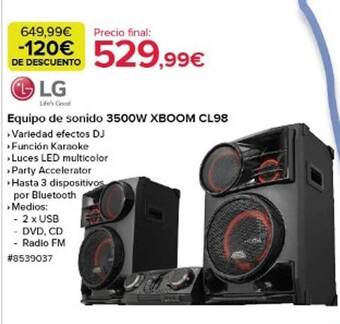 Costco Lg equipo de sonido 3500w xboom cl98 oferta