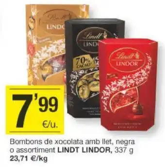 BonpreuEsclat Bombons De Xocolata Amb Llet, Negra o Assortiment Lindt Lindor 337g oferta