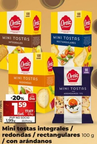 Dia Mini Tostas Integrales/ Redondas/ Rectangulares / Con Arandanos oferta