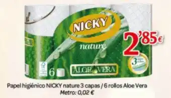 Alsara Supermercados Papel higiénico nicky nature 3 capas 6 rollos aloe vera oferta