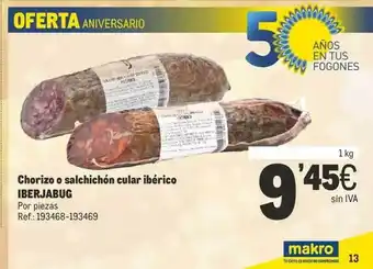 Makro Chorizo o salchichón cular ibérico iberjabug oferta