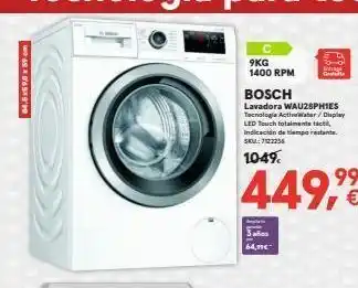 Worten 84.5x59,8 x 59 cm c 9kg 1400 rpm bosch lavadora wau28phies tecnologia activewater/display led touch totalmente tact, indi oferta