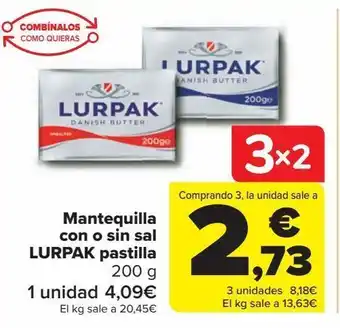 Carrefour Mantequilla conb o sin sal lurpak pastilla oferta