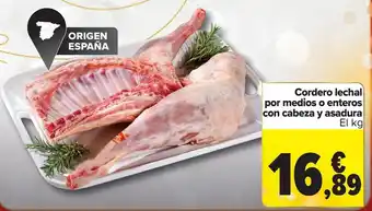 Carrefour Cordero lechal por medios o enteros con cabeza y asadura oferta