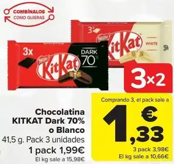 Carrefour Chocolatina kitkat dark 70% o blanco oferta