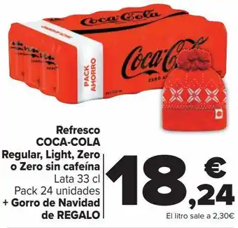 Carrefour Refresco coca-cola regular, light, zero o zero sin cafeína + gorro de navidad de regalo oferta