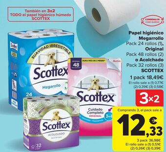 Carrefour Papel higiénico megarrollo, original o acolchado scottex oferta