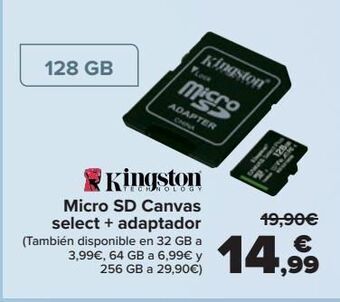 Carrefour Kingstone micro sd canvas select + adaptador oferta