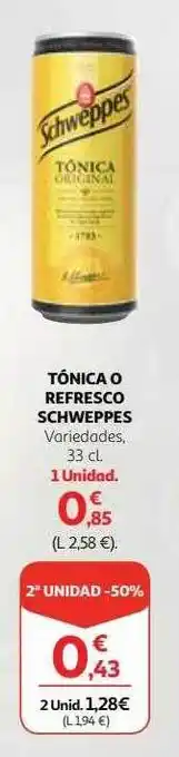 Alcampo Tónica o refresco schweppes oferta