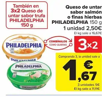 Carrefour Queso de untar sabor salmón o finas hierbas philadelphia oferta