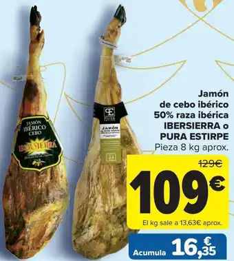 Carrefour Jamón de cebo ibérico 50% raza ibérica ibersierra o pura estirpe oferta