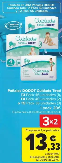 Carrefour Pañales dodot cuidado total t3, t4 o t5 oferta