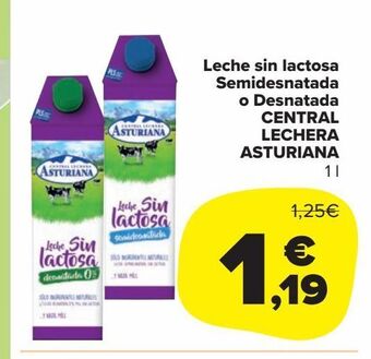 Carrefour Market Leche sin lactosa semidesnatada o desnatada central lechera asturiana oferta