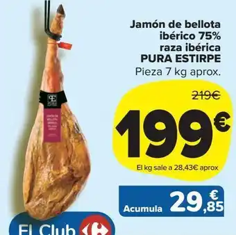 Carrefour Market Jamón de bellota ibérico 75% raza ibérica pura estirpe oferta